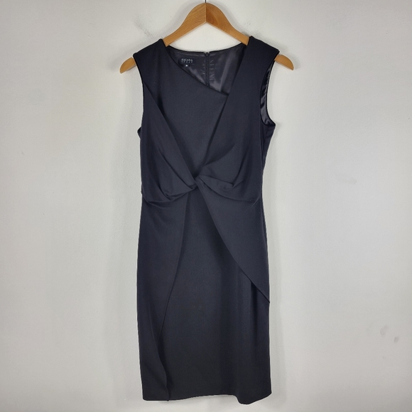 Escada Dresses & Skirts - Escada Sport Wool Ruched Twist Front Overlay Herringbone Sleeveless Sheath Dress